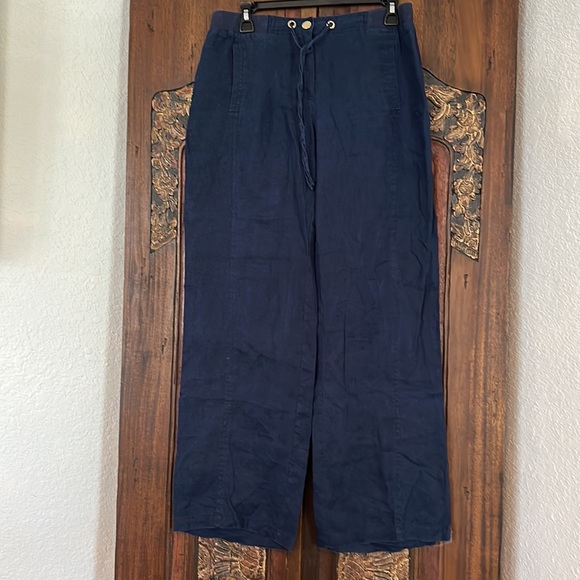 Women JM Collection Blue Linen Trouser with Gold button - Picture 1 of 7